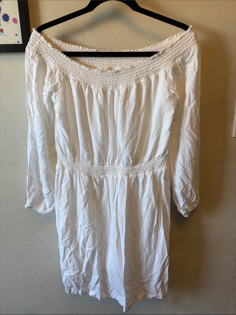 Roxy White Smocked Off-Shoulder Dress